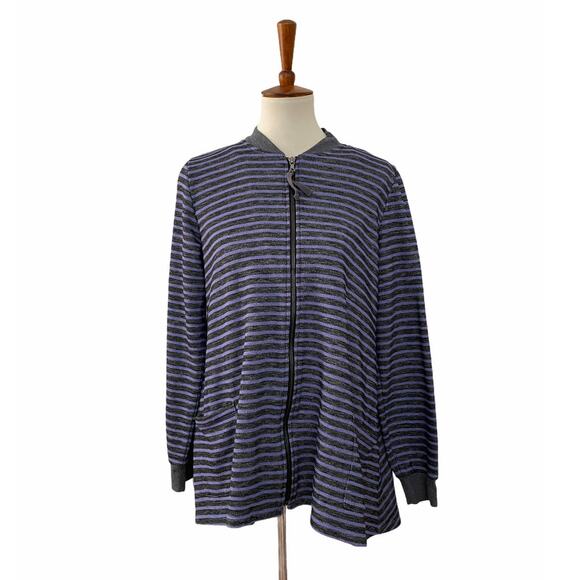 LOGO Lori Goldstein Womens Striped Zip Up Jacket Long Sleeve M Medium - Picture 1 of 8
